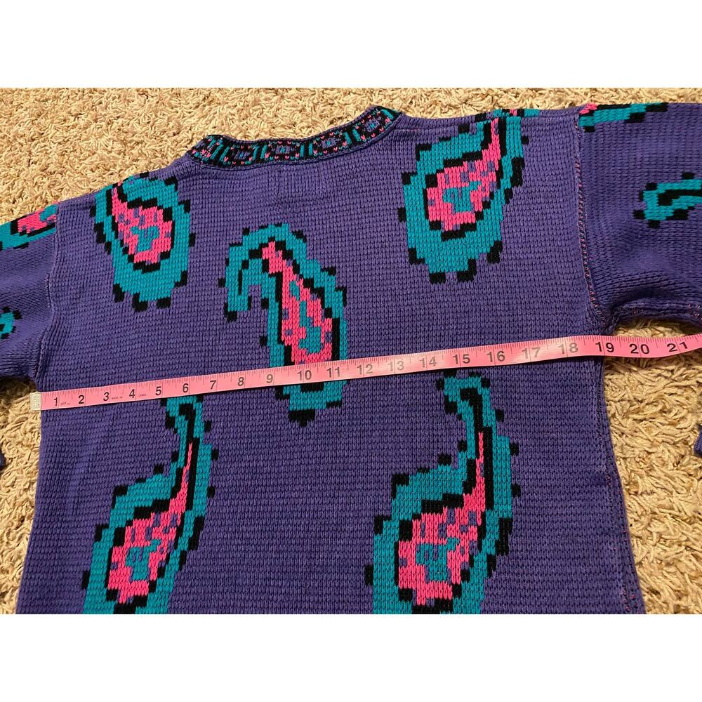 Vintage Extra Medium Sweater Purple Pink green Womens Crazy Paisley Knit - Picture 4 of 7